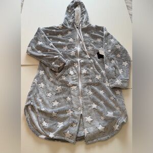 Cuddl Duds Plush Sherpa Star Zip Hoodie Grey M NWT Cozy Lounge Jacket